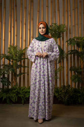 Dusky Flower Soft Beige Abaya | Printed Front-Open